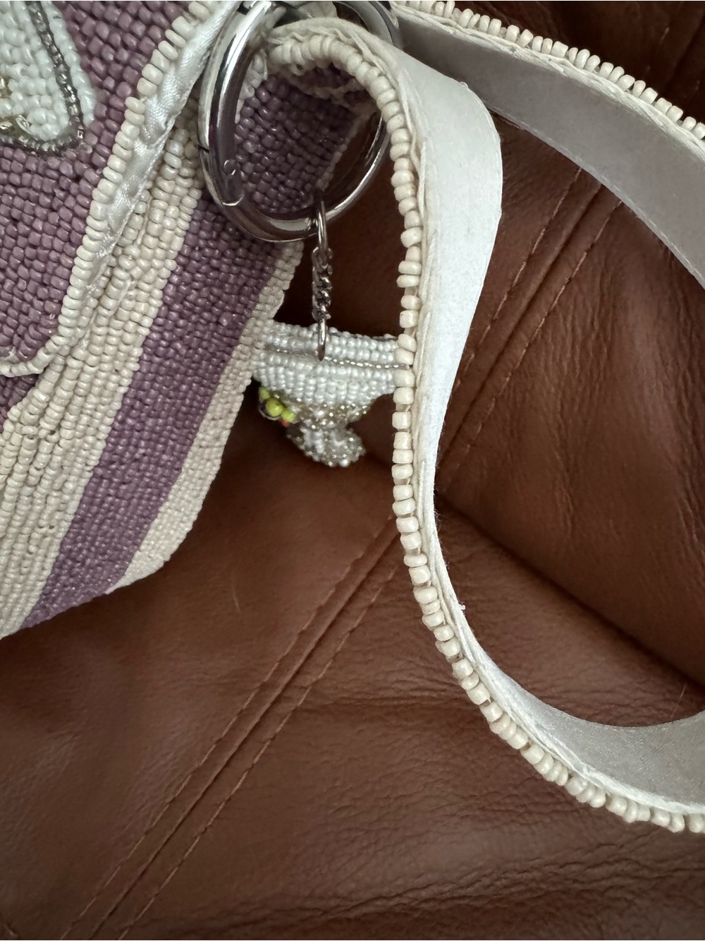 Beaded Martini Stripe bag  in Lavender and Cream - Picture 4 of 5